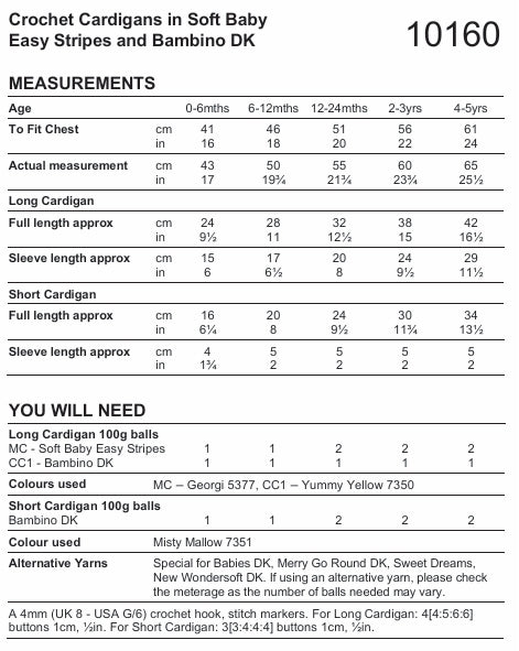 Stylecraft Soft Baby Easy Stripes DK Crochet Cardigan Pattern 10160