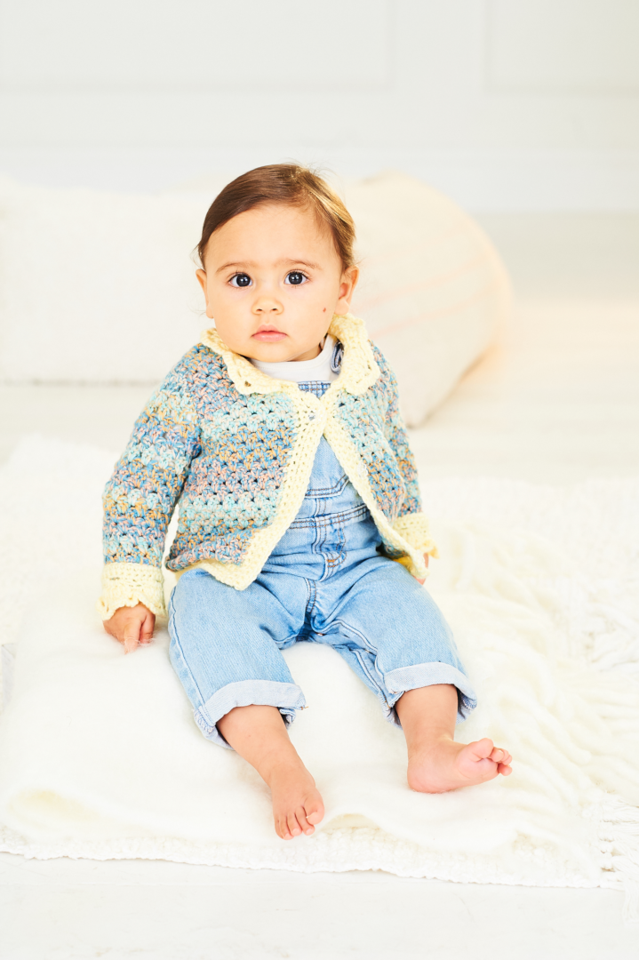Stylecraft Soft Baby Easy Stripes DK Crochet Cardigan Pattern 10160