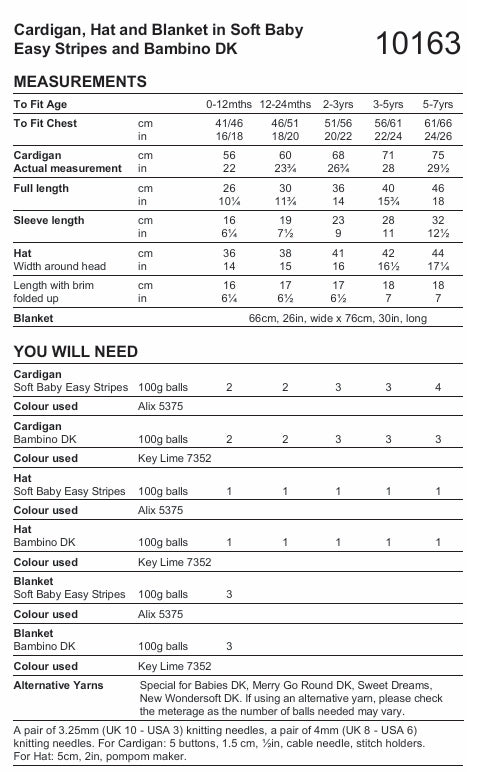 Stylecraft Soft Baby Easy Stripes & Bambino DK Cardigan, Hat & Blanket Pattern 10163