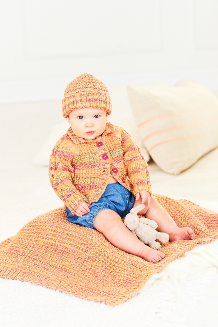 Stylecraft Soft Baby Easy Stripes & Bambino DK Cardigan, Hat & Blanket Pattern 10163