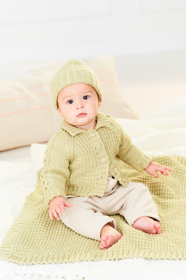 Stylecraft Soft Baby Easy Stripes & Bambino DK Cardigan, Hat & Blanket Pattern 10163