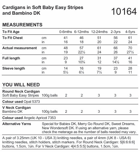 Stylecraft Soft Baby Easy Stripes & Bambino DK Cardigans Pattern 10164