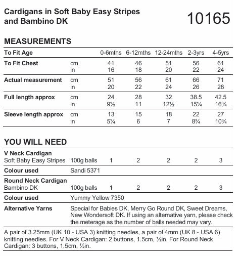 Stylecraft Soft Baby Easy Stripes & Bambino DK Cardigans Pattern 10165