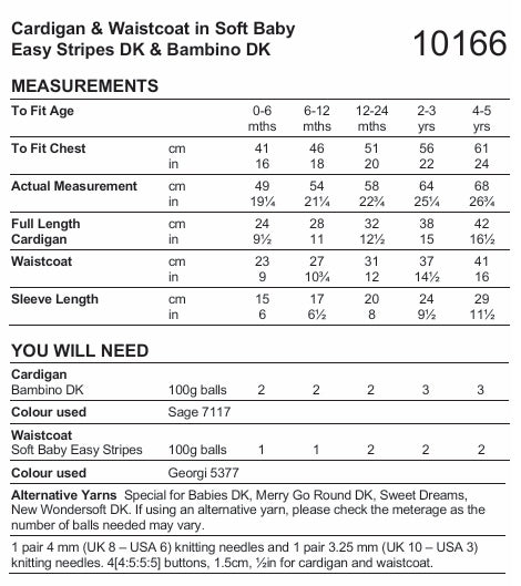 Stylecraft Soft Baby Easy Stripes & Bambino DK Cardigan & Waistcoat Pattern 10166
