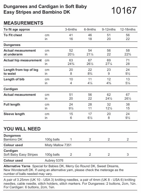 Stylecraft Soft Baby Easy Stripes & Bambino DK Dungarees & Cardigan Pattern 10167