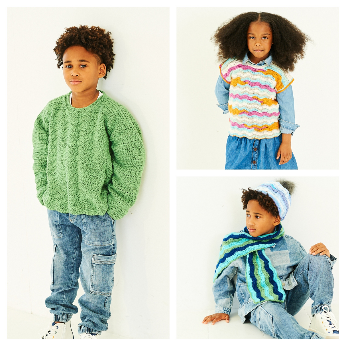 Stylecraft Wondersoft Merry Go Round DK Crochet Sweater Tank, Scarf & Hat Pattern 10197