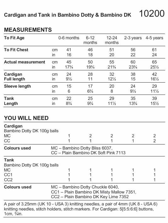 Stylecraft Bambino Dotty DK Cardigan and Tank Pattern 10200