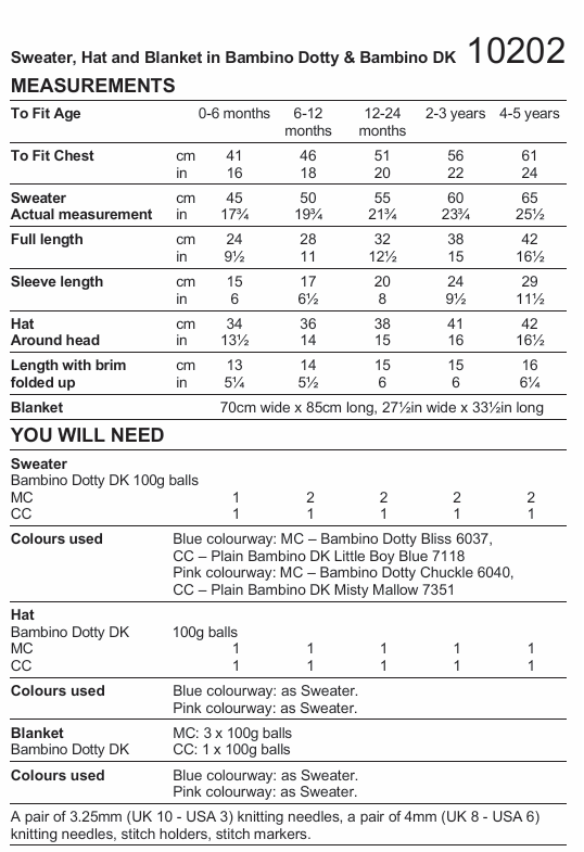 Stylecraft Bambino Dotty DK Sweaters, Hat & Blanket Pattern 10202