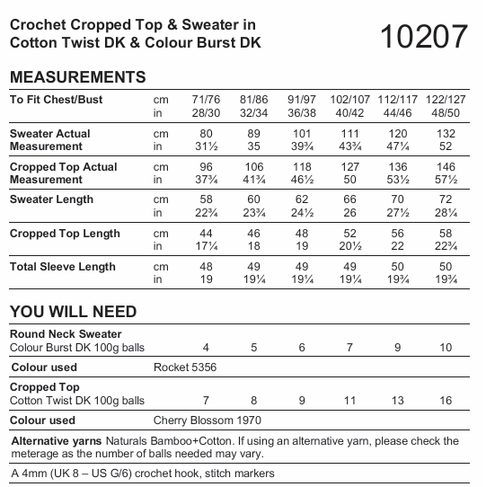 Stylecraft Cotton Twist/Colour Burst DK Crochet Sweater Pattern 10207