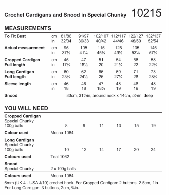 Stylecraft Special Chunky Crocheted Loopy Stitch Cardigans & Snood Pattern 10215