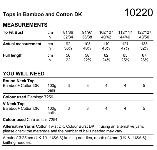 Stylecraft Naturals Bamboo Cotton DK Knitted Tops Pattern 10220