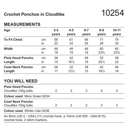 Stylecraft Cloudlike Super Chunky Crochet Ponchos Pattern 10254