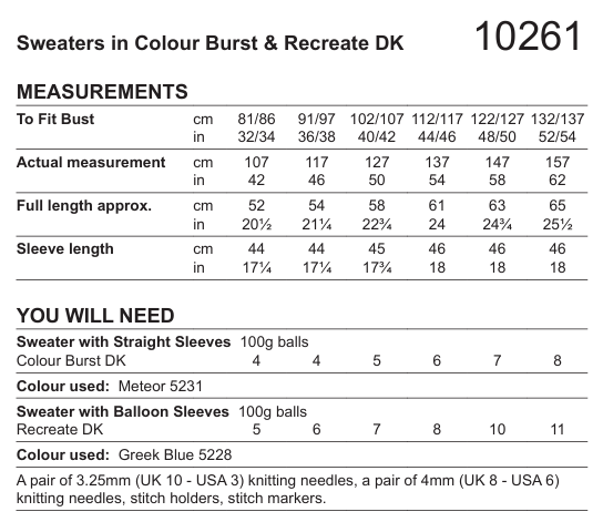 Stylecraft ReCreate/Colour Burst DK Sweater Pattern 10261