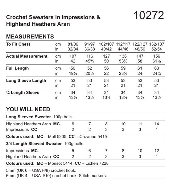 Stylecraft Highland Heathers Aran & Impressions Crochet Sweaters Pattern 10272