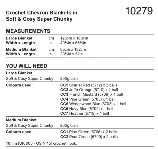Stylecraft Soft & Cosy Crochet Chevron Blankets Pattern 10279