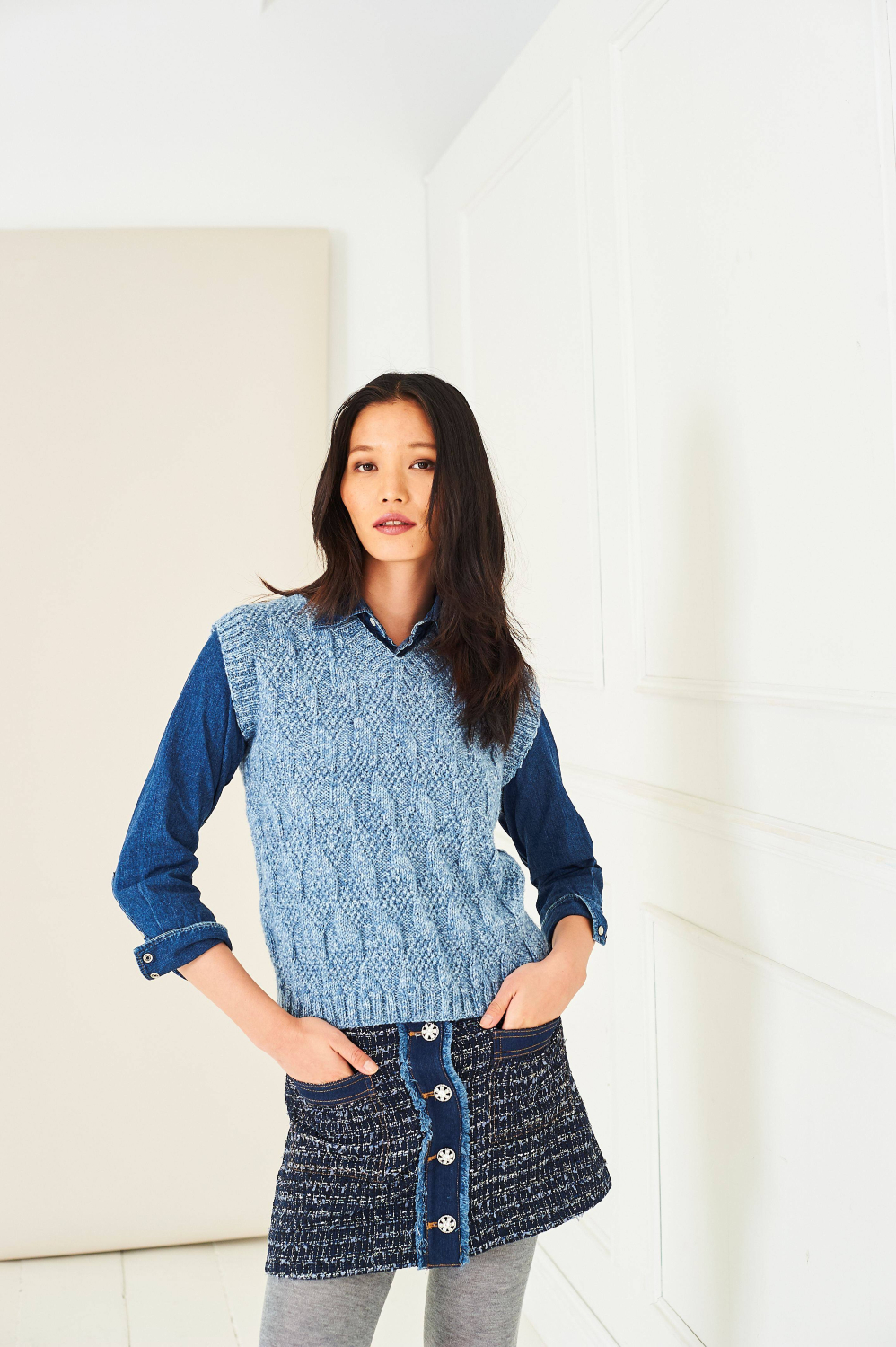 Stylecraft Naturals Pure Wool Textured Sweater, Top & Scarf Pattern 10282