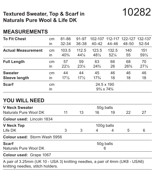Stylecraft Naturals Pure Wool Textured Sweater, Top & Scarf Pattern 10282