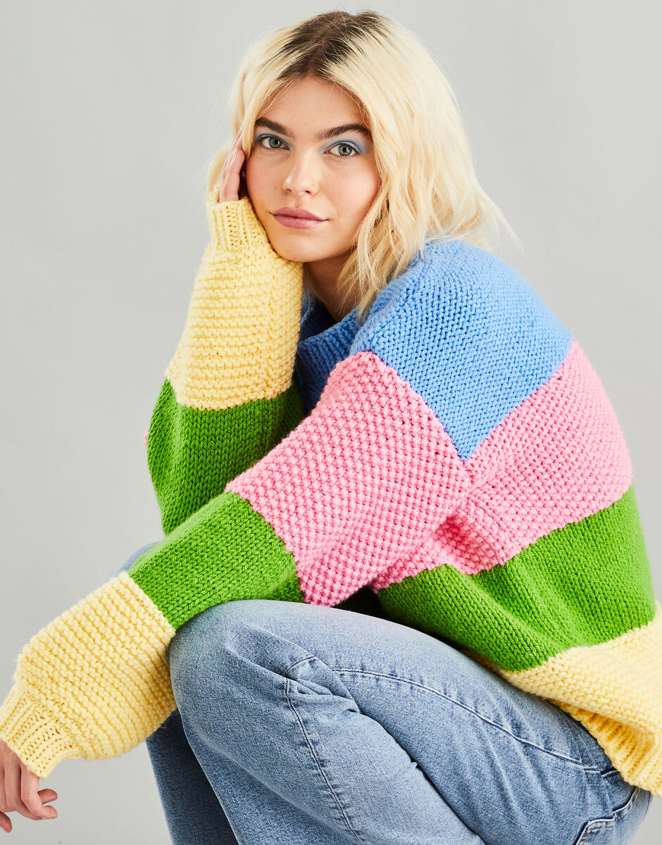 Hayfield Bonus Chunky Striped Balloon Sleeve Sweater Pattern 10602