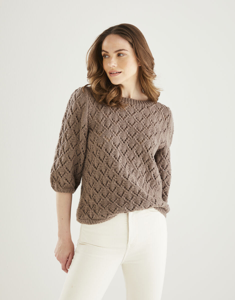 Hayfield Bonus Aran Short Sleeve Sweater Pattern 10604