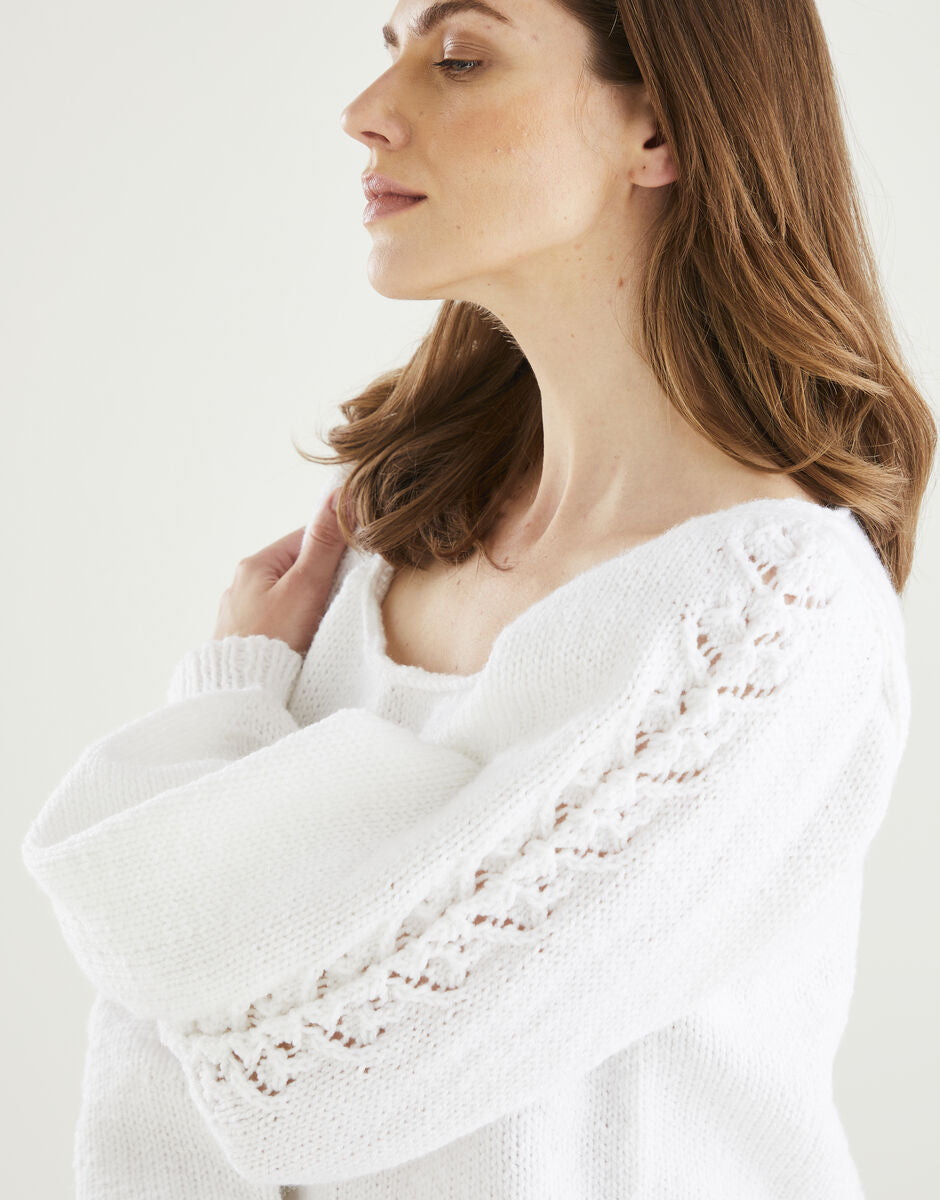 Hayfield Bonus Aran Square Neck Lace Sleeve Sweater Pattern 10605