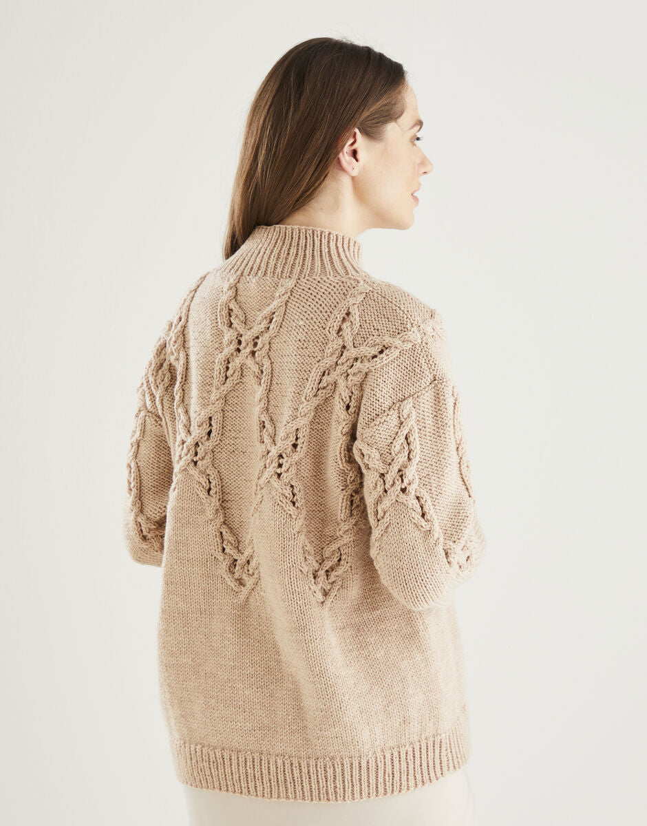 Hayfield Bonus Aran Eyelet Lace Sweater Pattern 10610