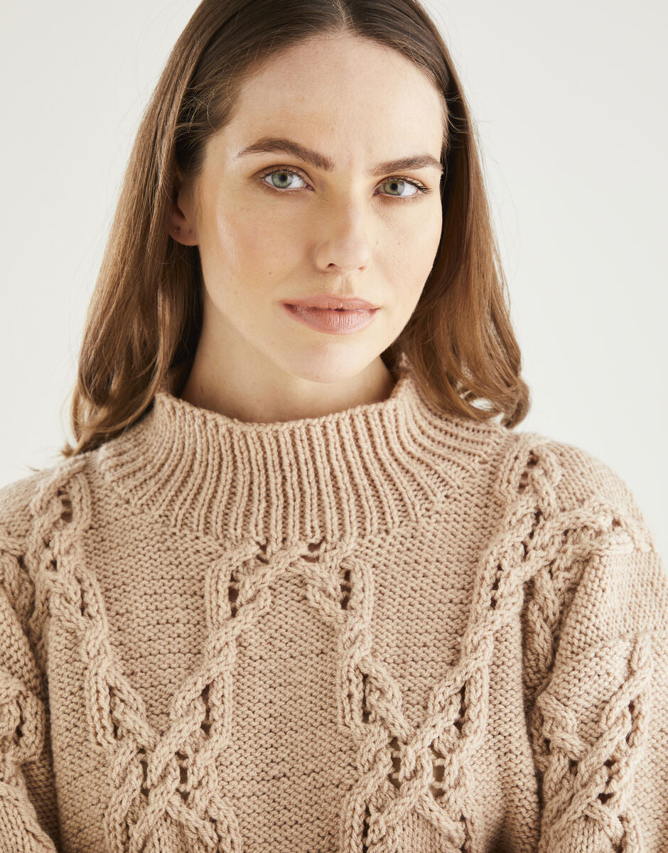Hayfield Bonus Aran Eyelet Lace Sweater Pattern 10610