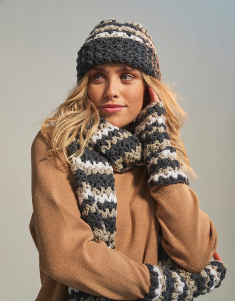 Sirdar Loveful DK Sea Level Scarf Set Crochet Pattern 10769