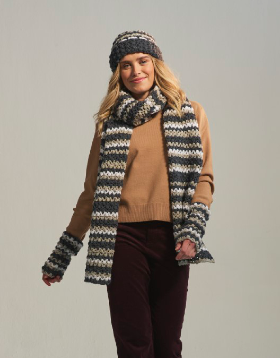 Sirdar Loveful DK Sea Level Scarf Set Crochet Pattern 10769