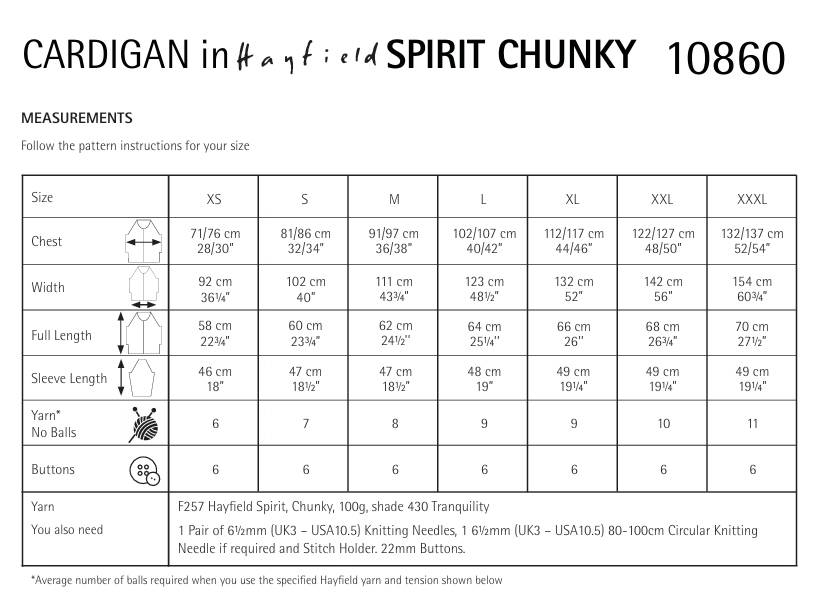 Hayfield Spirit Chunky Cardigan Pattern 10860
