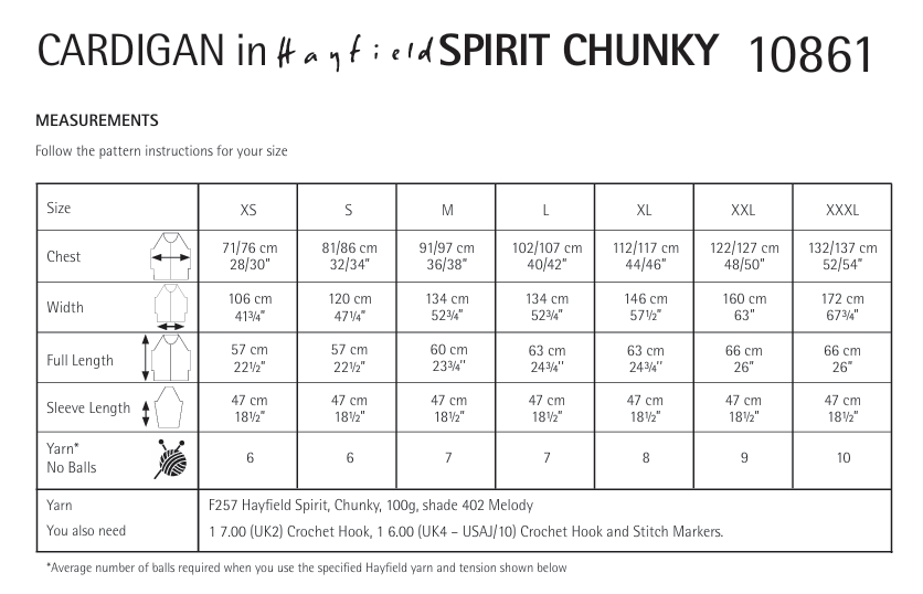 Hayfield Spirit Chunky Crochet Granny Stripe Cardigan Pattern 10861