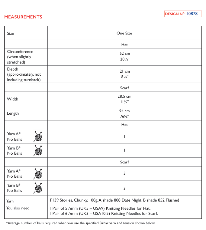 Sirdar Stories Chunky Hat & Scarf Pattern 10878