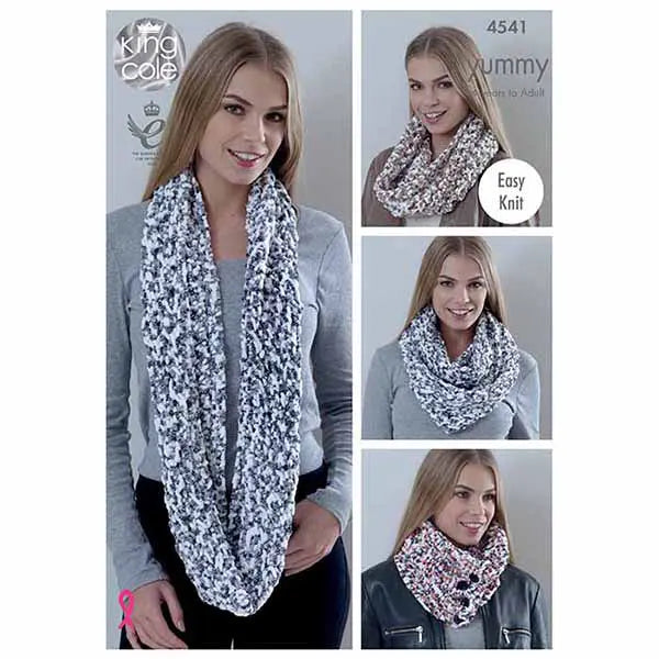 King Cole Yummy Chunky Snoods Knitting Pattern 4541