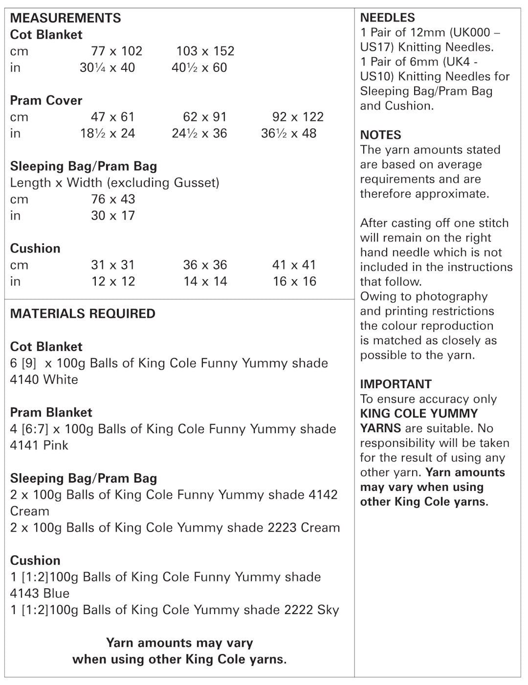 King Cole Funny Yummy Blanket, Sleeping Bag & Cushion Pattern 5309