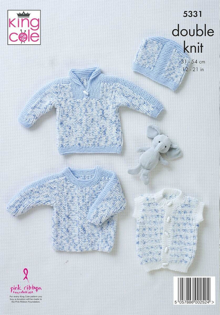 King Cole Cherish Dash & Cherished DK Sweaters, Gilet and Hat Pattern 5331