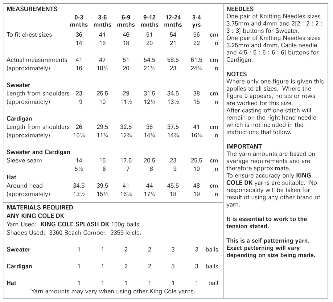 King Cole Splash DK Sweater, Cardigan & Hat Pattern 5433