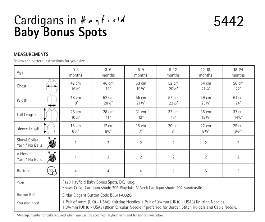 Hayfield Baby Bonus Spot DK Spotty Cardigans Pattern 5442