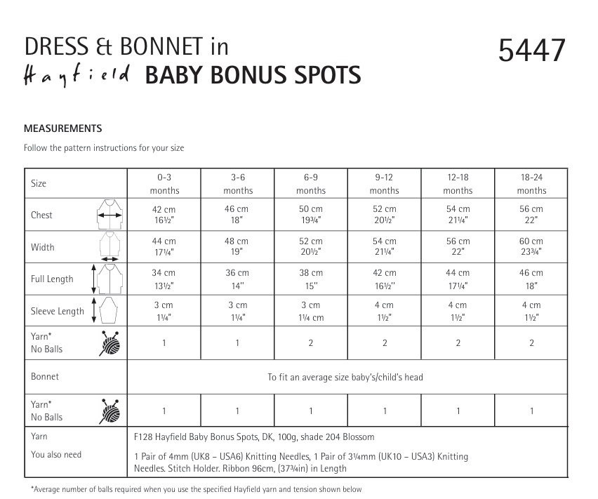 Hayfield Baby Bonus Spot DK Spotty Dress & Bonnet Pattern 5447