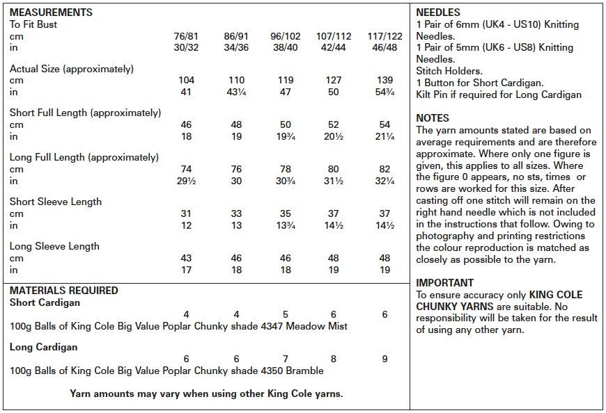 King Cole Big Value Poplar Chunky Cardigans Pattern 5496