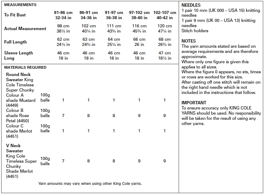 King Cole Timeless Classic Super Chunky Sweater Pattern 5524*