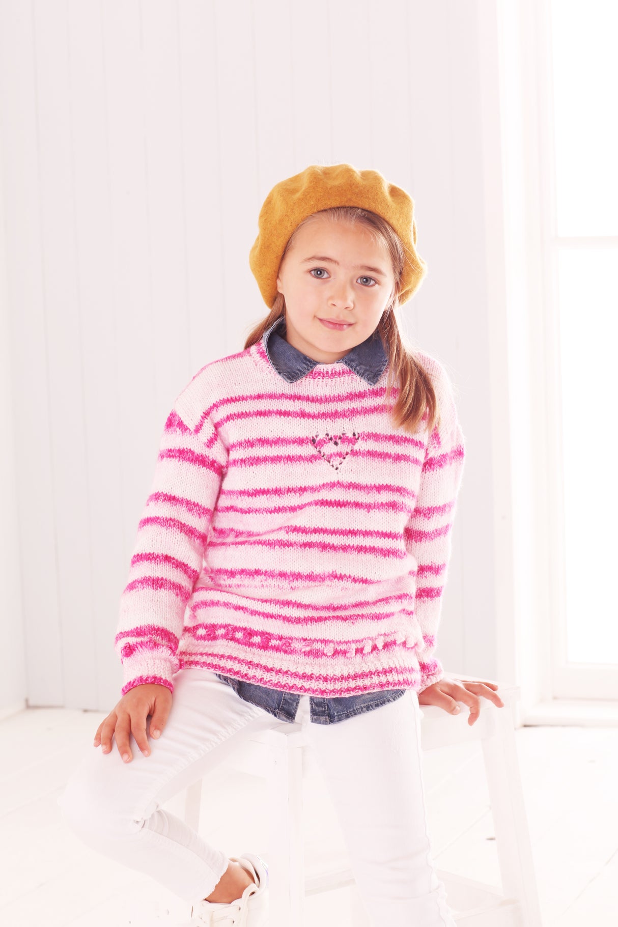 King Cole Stripe DK Sweater, Snood and Hat Pattern 5594