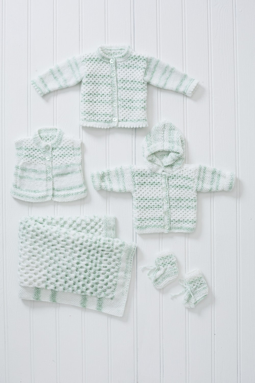 King Cole Baby Stripe DK Cardigan, Waistcoat, Hoody, Blanket & Booties Pattern 5699
