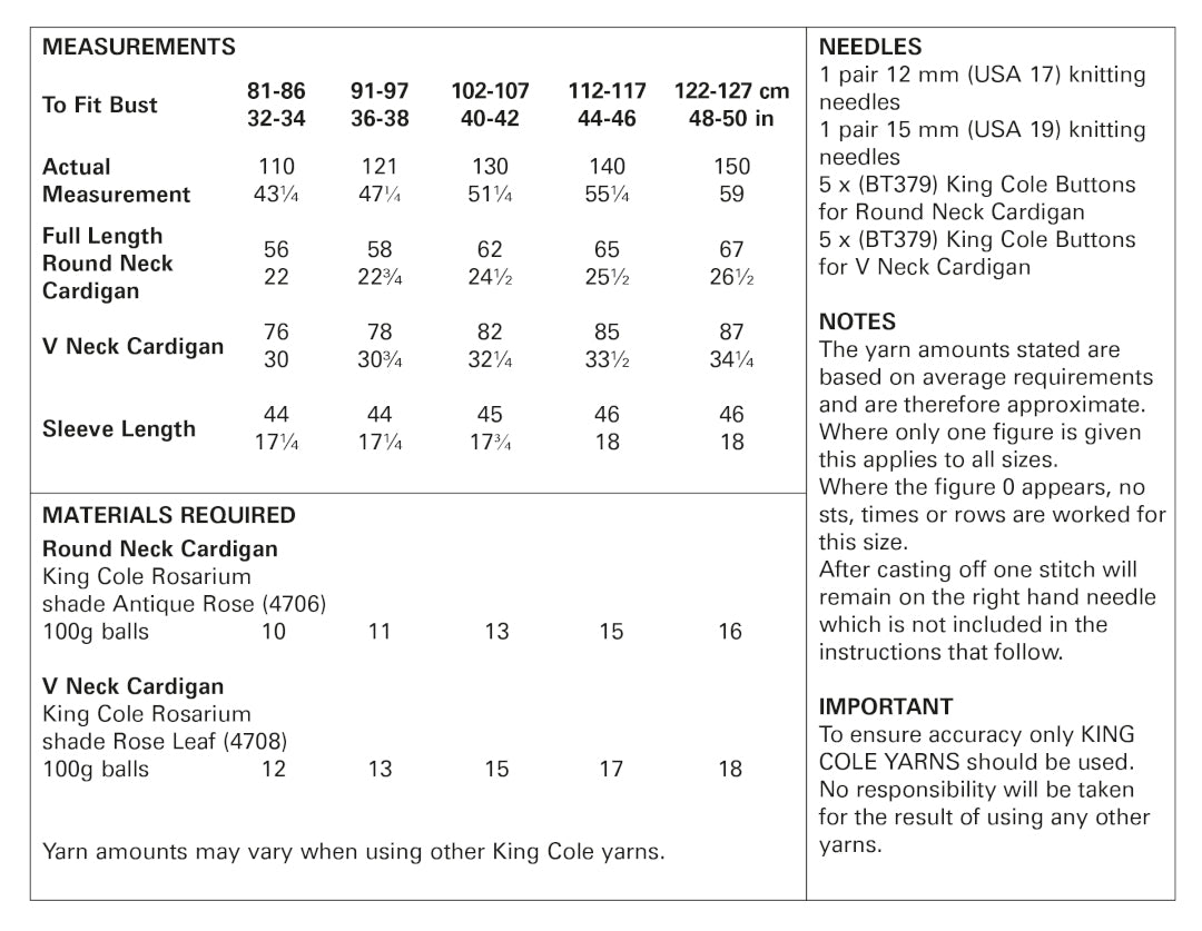 King Cole Rosarium Mega Chunky Round & V-Neck Cardigans Pattern 5752