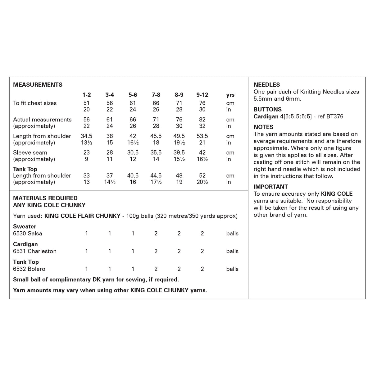 King Cole Flair Chunky Sweater, Cardigan & Tank Top Pattern 6380