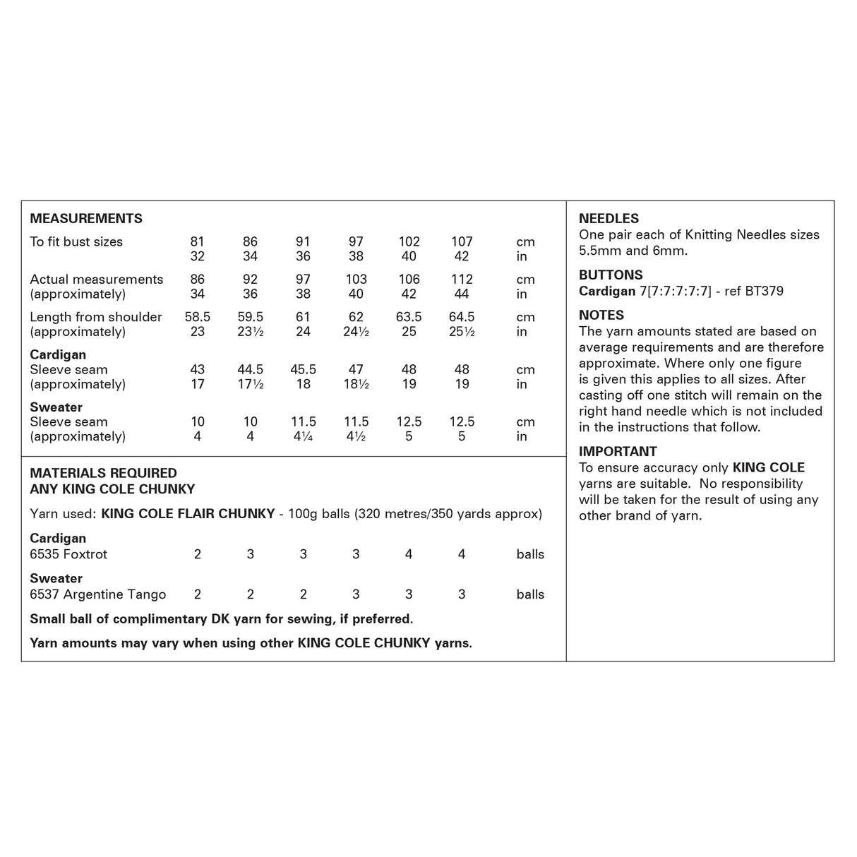 King Cole Flair Chunky Cardigan & Sweater Pattern 6381