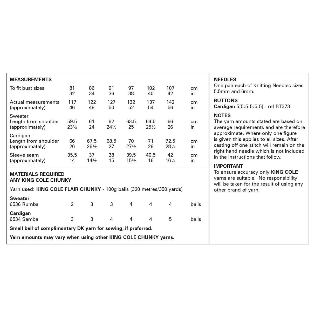 King Cole Flair Chunky Sweater & Cardigan Pattern 6383