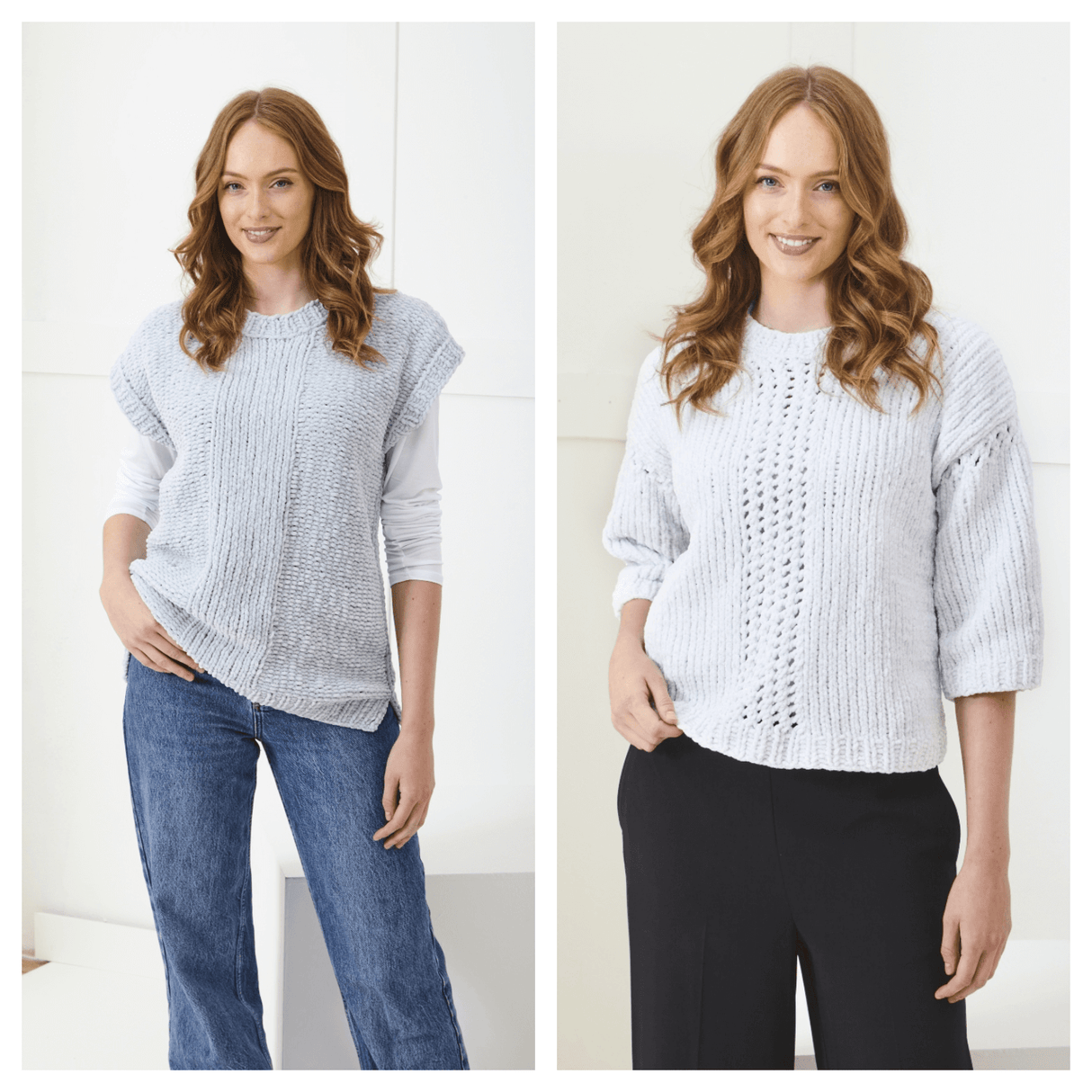 King Cole Yummy Glitz Chunky Sweater and Sleeveless Top Knitting Pattern 6395