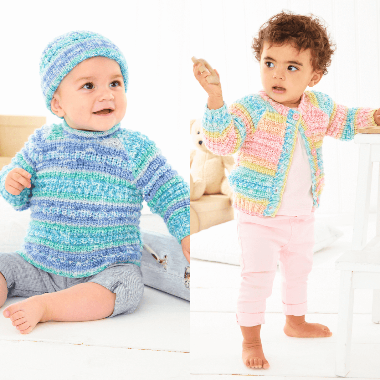 King Cole Fjord Baby DK Sweater, Cardigan & Hat Pattern 6461