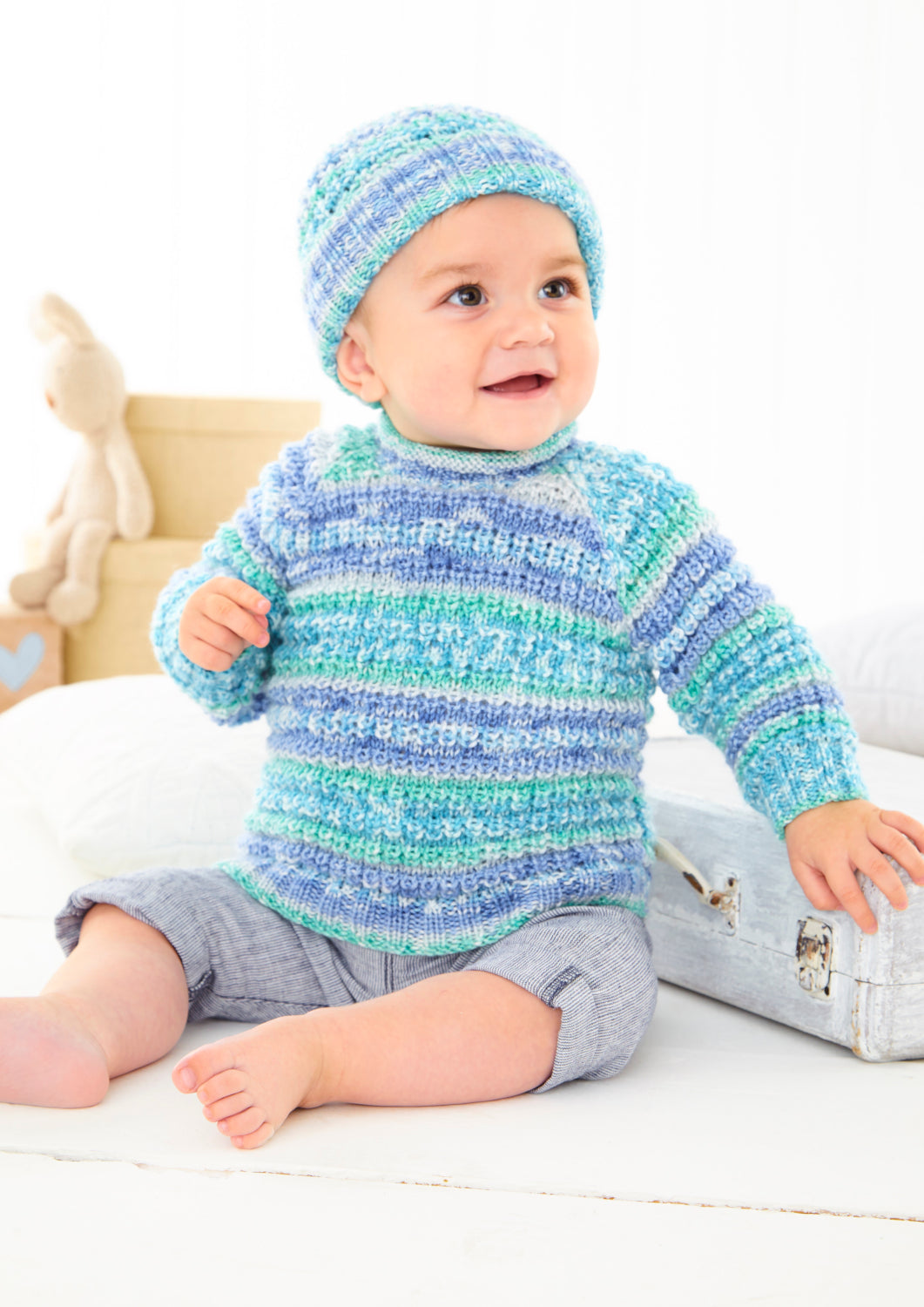 King Cole Fjord Baby DK Sweater, Cardigan & Hat Pattern 6461