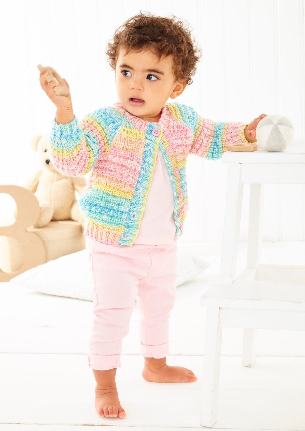 King Cole Fjord Baby DK Sweater, Cardigan & Hat Pattern 6461