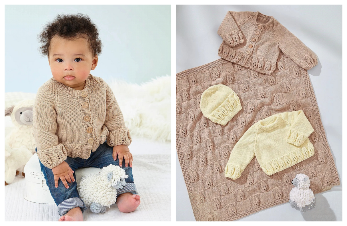 King Cole Little Lamb DK Cardigan, Sweater, Hat and Blanket Pattern 6545
